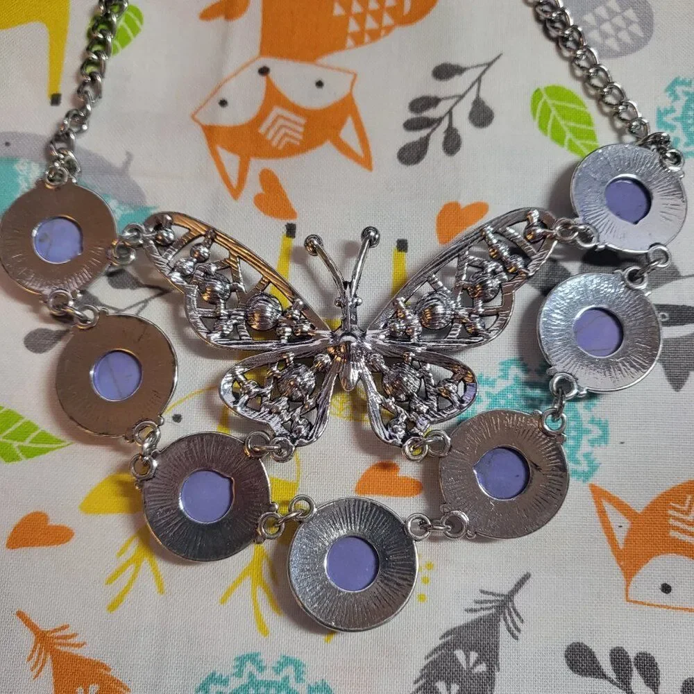 Mojave Purple Butterfly Crystal Bib Necklace - Picture 2 of 6